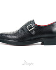 Glossy Black Croc Single Monk D1280
