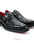 Glossy Black Croc Single Monk D1280