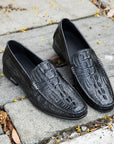 Sleek Black Embossed Crocodile Loafers D1287