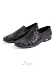 Sleek Black Embossed Crocodile Loafers D1287