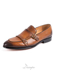 Burnished Textured Double Monk Strap Shoes D1288