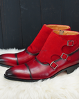 Ducapo Cherry Red Suede and Leather Boots