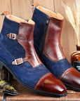 Ducapo Ink-blue Suede Splicing Boots