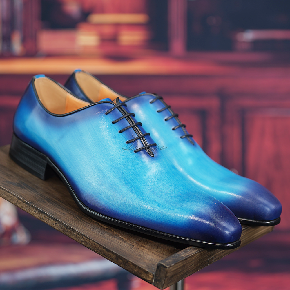 Oxford Blue Designer Dress Shoes New Men's Handcrafted Genuine Blue Leather Lace Up Whole Cut Dress Oxford Blue Designer Dress Shoes New Men's Handcrafted Genuine Blue Leather Lace Up Whole Cut Dress