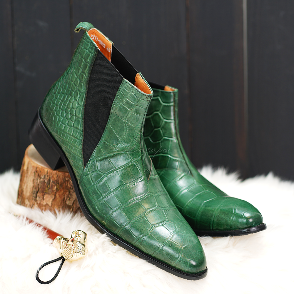 Ducapo Forest Green Croc Chelsea Boots