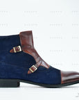 Ducapo Ink-blue Suede Splicing Boots