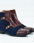 Ducapo Ink-blue Suede Splicing Boots