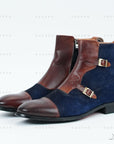 Ducapo Ink-blue Suede Splicing Boots