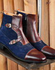 Ducapo Ink-blue Suede Splicing Boots
