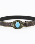 Western Cowboy Turquoise Leather Belt B5013