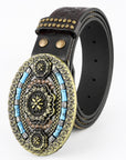 Western Cowboy Turquoise Leather Belt B5014