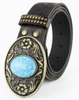 Western Cowboy Turquoise Leather Belt B5013