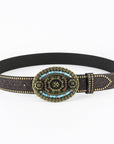 Western Cowboy Turquoise Leather Belt B5014