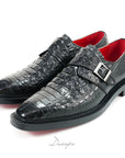Glossy Black Croc Single Monk D1280