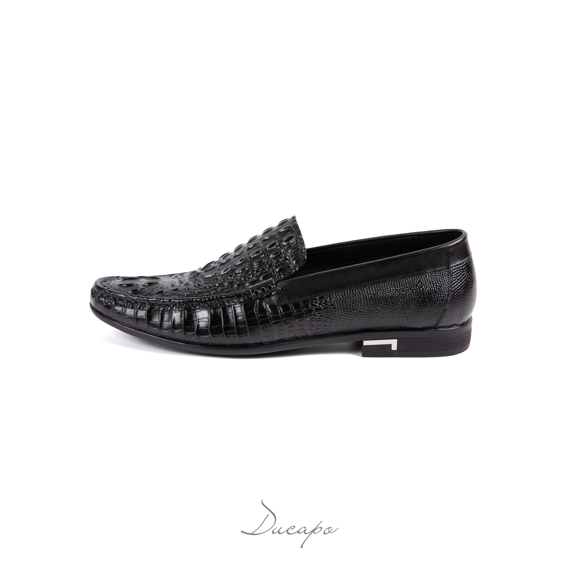 Sleek Black Embossed Crocodile Loafers D1287