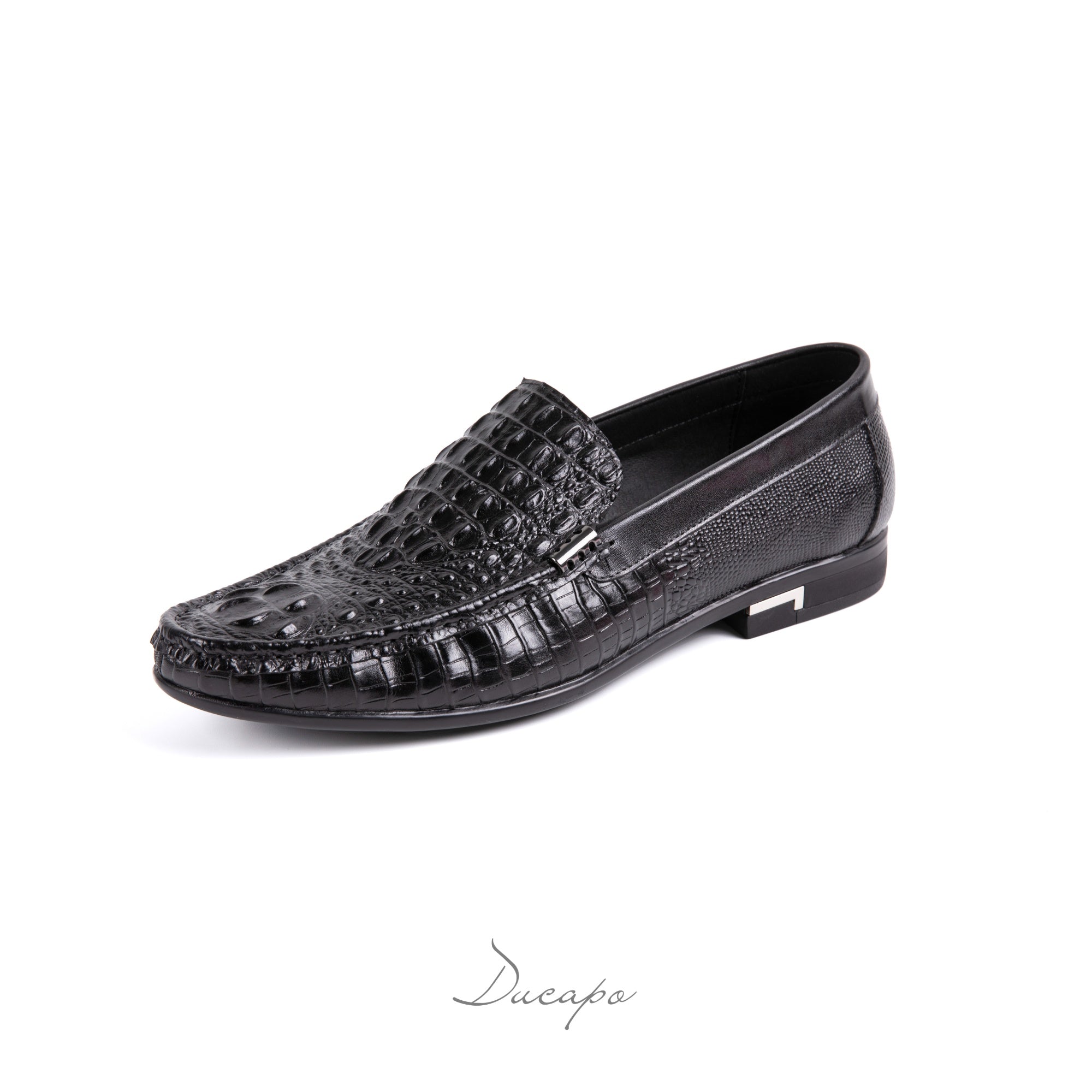 Sleek Black Embossed Crocodile Loafers D1287
