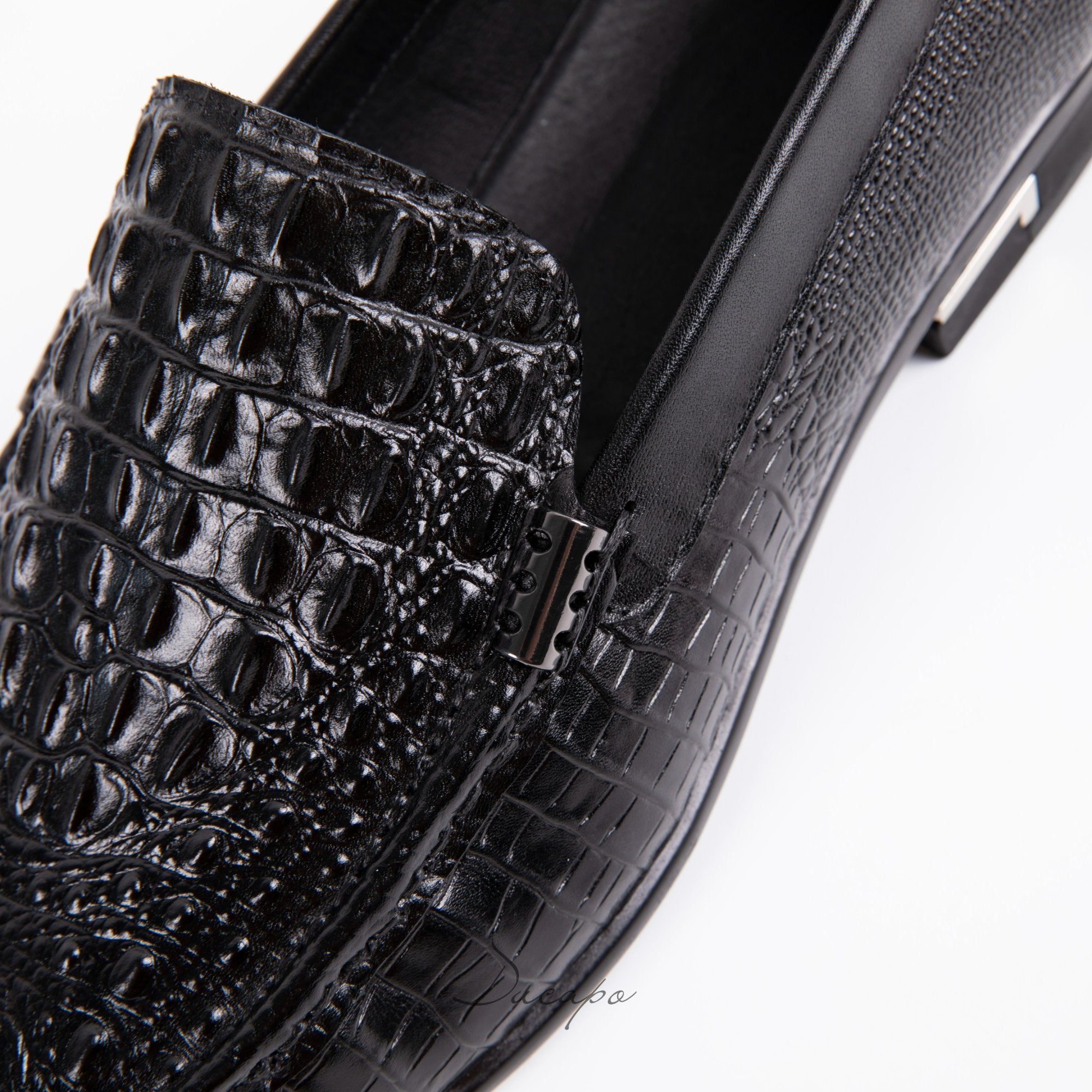 Sleek Black Embossed Crocodile Loafers D1287