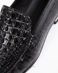 Sleek Black Embossed Crocodile Loafers D1287
