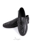 Sleek Black Embossed Crocodile Loafers D1287