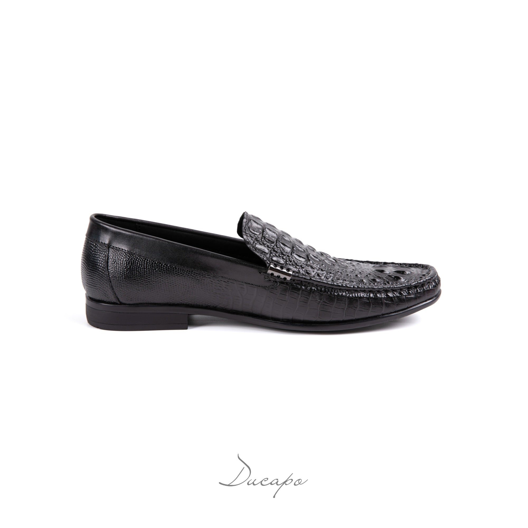 Sleek Black Embossed Crocodile Loafers D1287