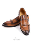 Burnished Textured Double Monk Strap Shoes D1288