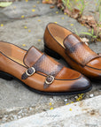 Burnished Textured Double Monk Strap Shoes D1288