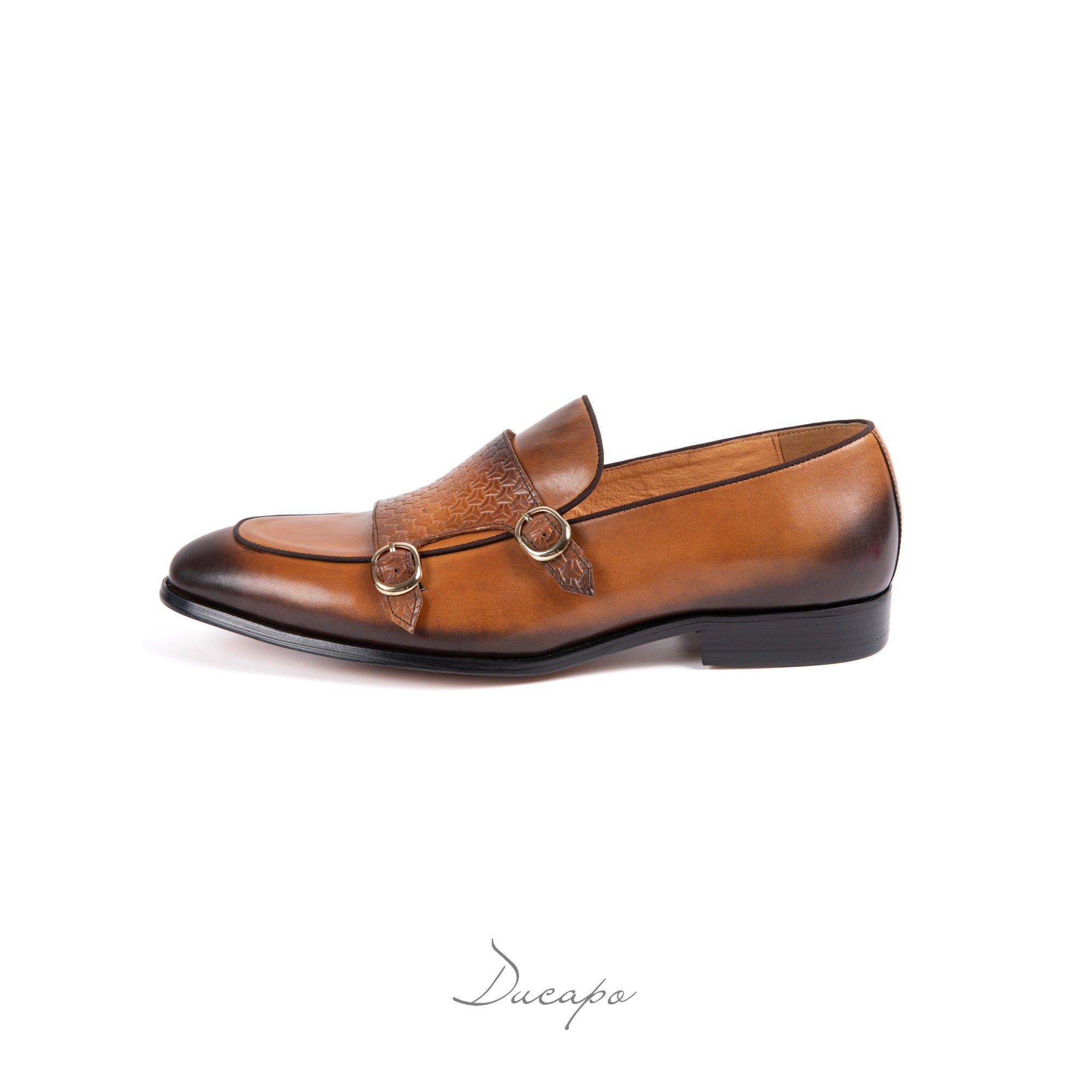 Burnished Textured Double Monk Strap Shoes D1288