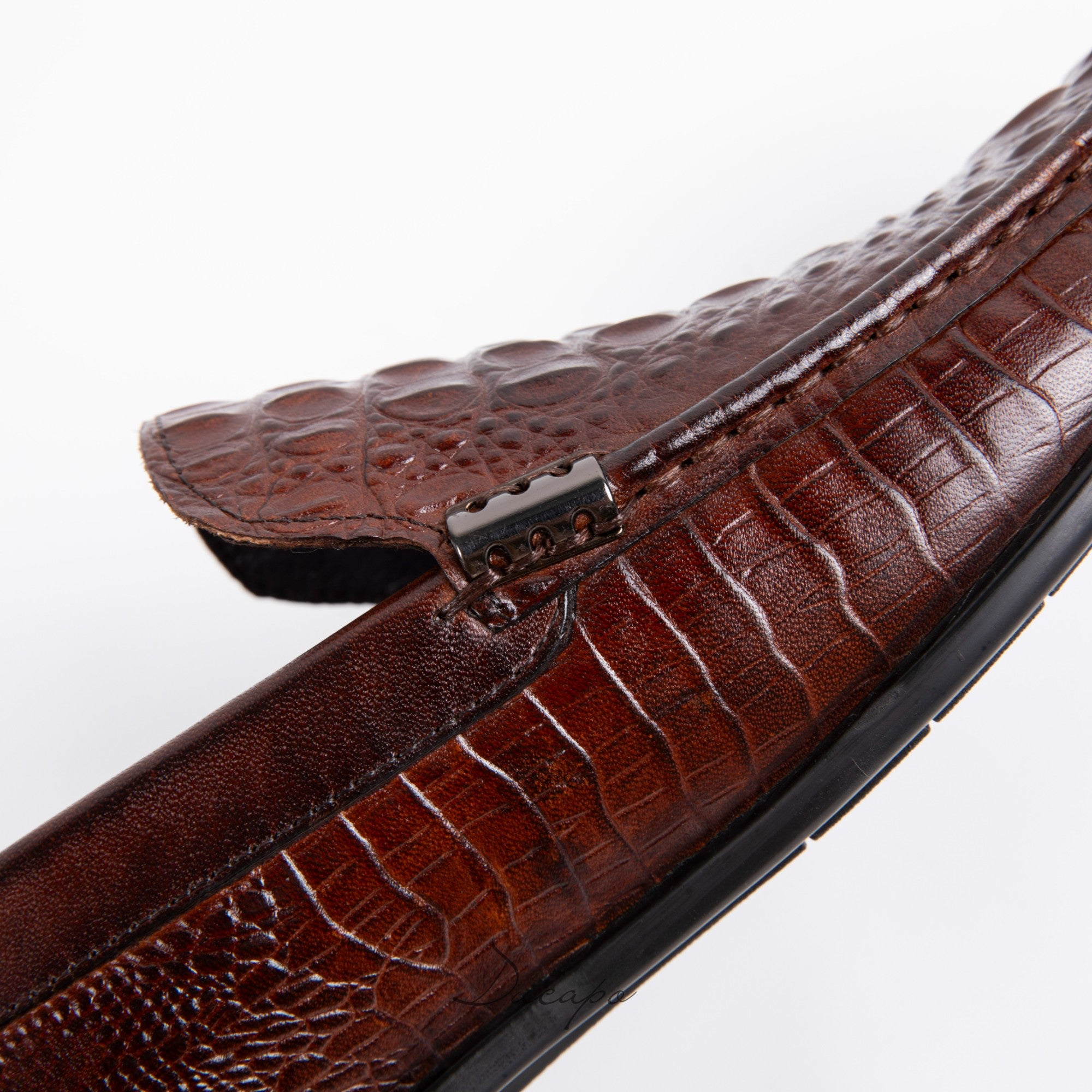 Brown Textured Crocodile Loafers D1294