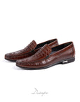 Brown Textured Crocodile Loafers D1294