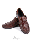Brown Textured Crocodile Loafers D1294
