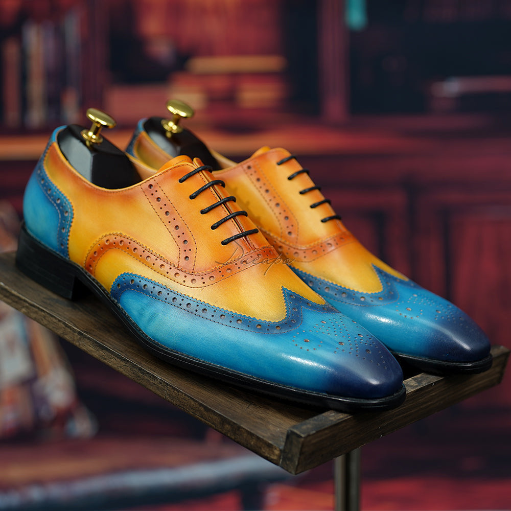orange and blue dress shoes Mezlan 20671 Plain Toe 2 Tone Lace Up Men's Dress Shoe Cognac/Blue