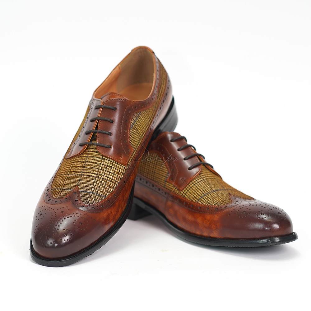 Ducapo Karamell karierte klassische Derby-Schuhe