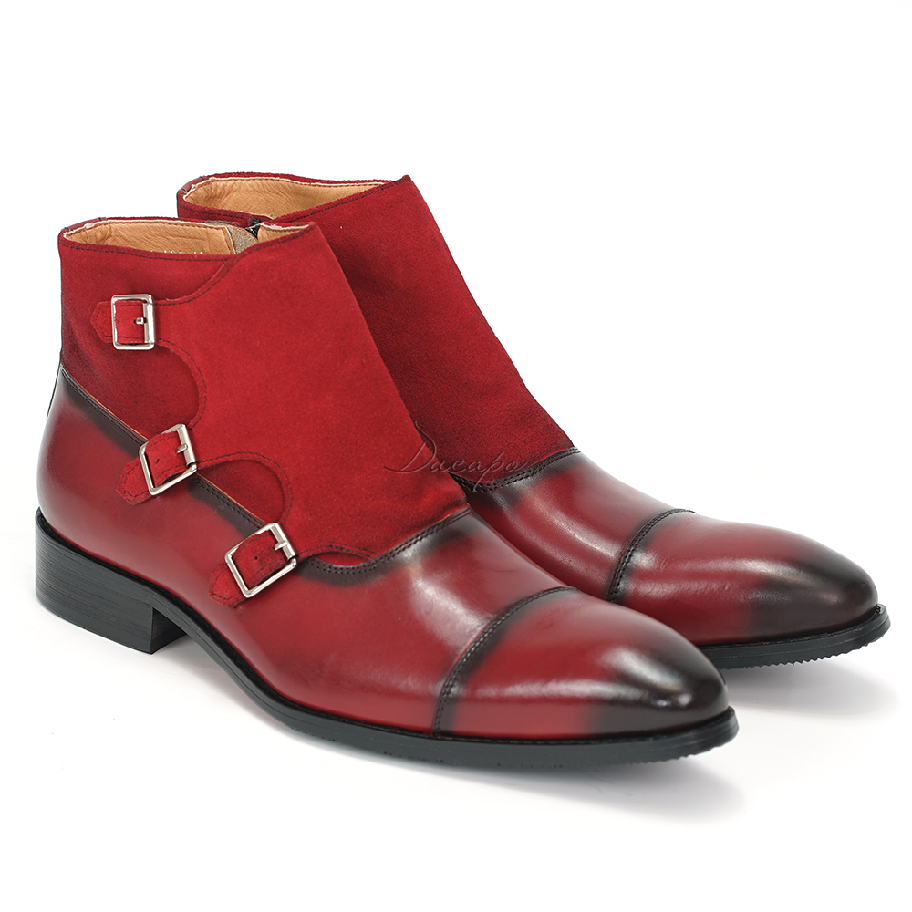 Ducapo Cherry Red Suede and Leather Boots